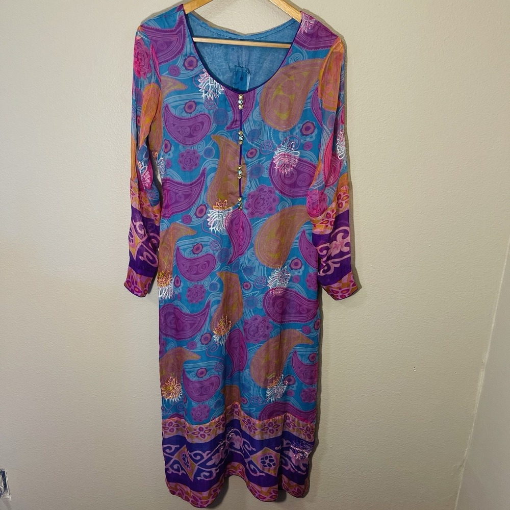Women's Dress Kurta Kameez Ethnic Wear Colorful Blue Purple‎ Embroidered Sz S-M
